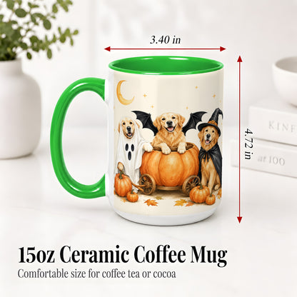 #pl[15oz|Green] Halloween Golden Retriever Ceramic Mug, Costume Pumpkin Artwork