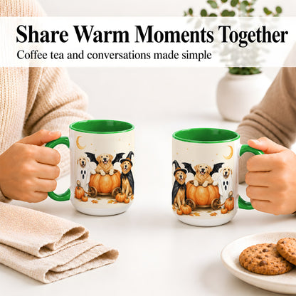 #pl[15oz|Green] Halloween Golden Retriever Ceramic Mug, Costume Pumpkin Artwork