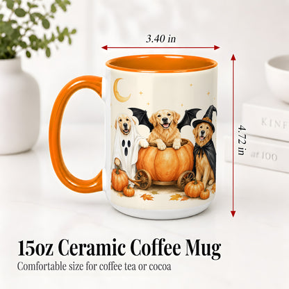 #pl[15oz|Orange] Halloween Golden Retriever Ceramic Mug, Costume Pumpkin Artwork