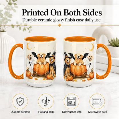 #pl[15oz|Orange] Halloween Golden Retriever Ceramic Mug, Costume Pumpkin Artwork