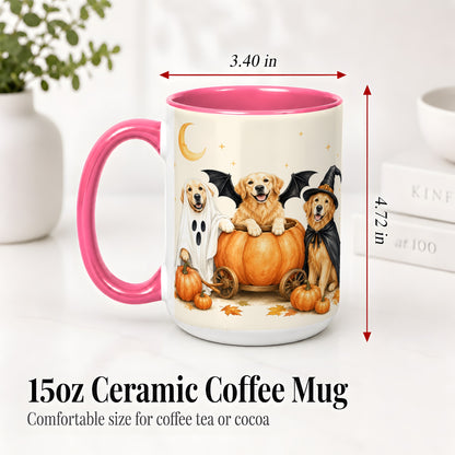 #pl[15oz|Pink] Halloween Golden Retriever Ceramic Mug, Costume Pumpkin Artwork
