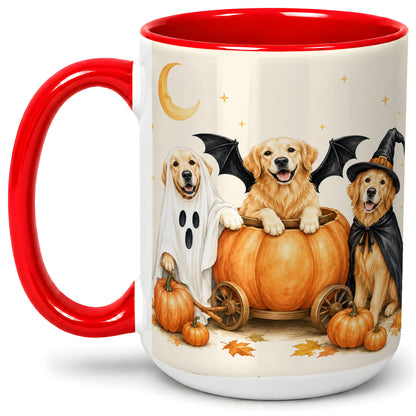 #pl[15oz|Red] Halloween Golden Retriever Ceramic Mug, Costume Pumpkin Artwork