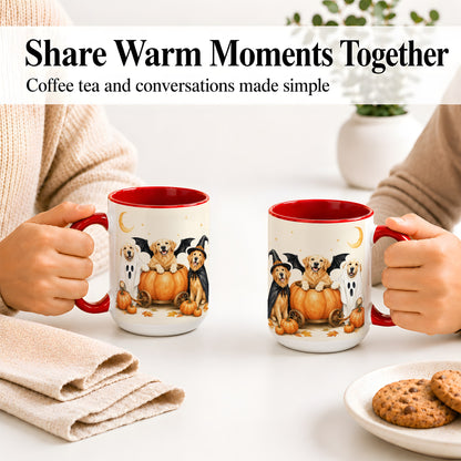 #pl[15oz|Red] Halloween Golden Retriever Ceramic Mug, Costume Pumpkin Artwork