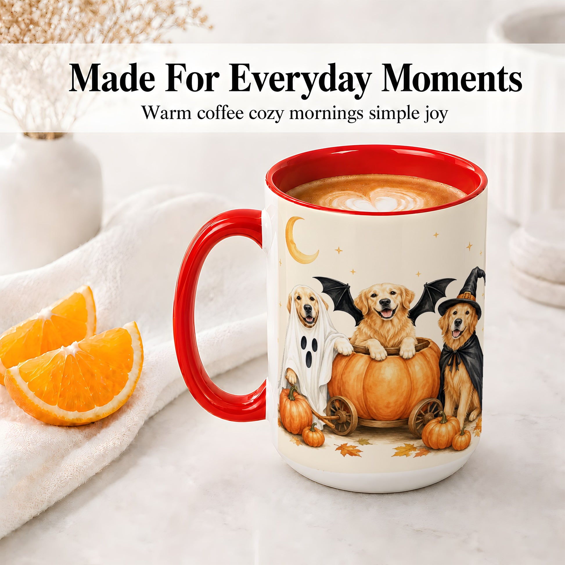 #pl[15oz|Red] Halloween Golden Retriever Ceramic Mug, Costume Pumpkin Artwork