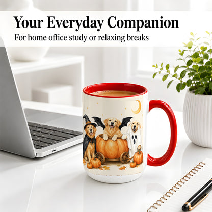 #pl[15oz|Red] Halloween Golden Retriever Ceramic Mug, Costume Pumpkin Artwork