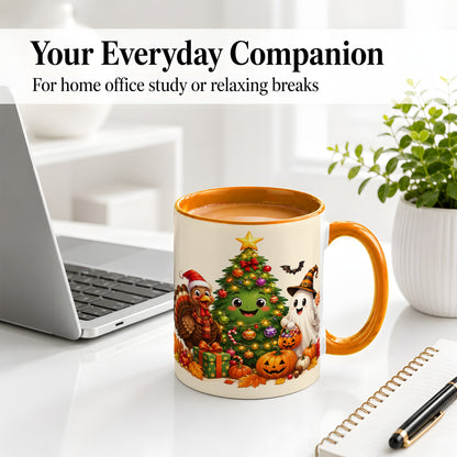 #pl[11oz|Orange] Ghost Turkey Christmas Ceramic Mug, Cute Holiday Seasonal Artwork