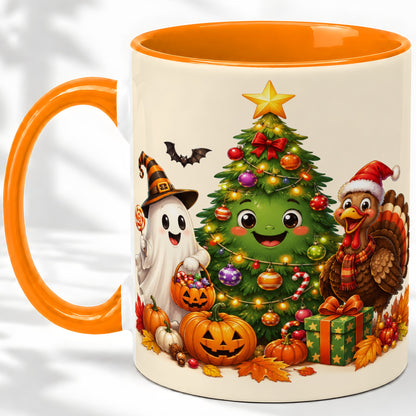 #pl[11oz|Orange] Ghost Turkey Christmas Ceramic Mug, Cute Holiday Seasonal Artwork