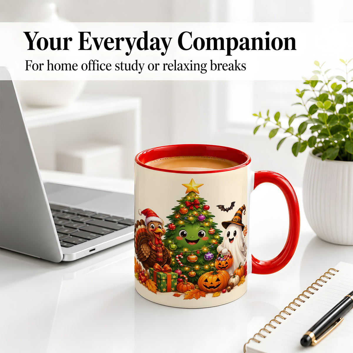 #pl[11oz|Red] Ghost Turkey Christmas Ceramic Mug, Cute Holiday Seasonal Artwork