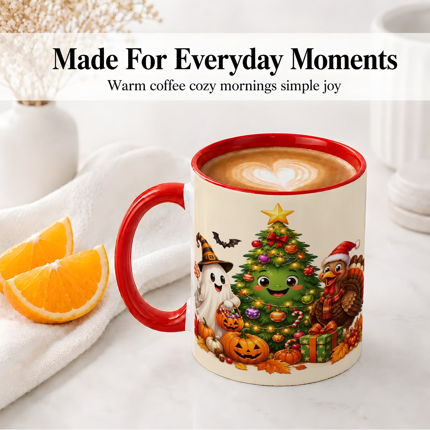 #pl[11oz|Red] Ghost Turkey Christmas Ceramic Mug, Cute Holiday Seasonal Artwork