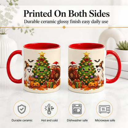 #pl[11oz|Red] Ghost Turkey Christmas Ceramic Mug, Cute Holiday Seasonal Artwork
