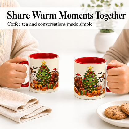 #pl[11oz|Red] Ghost Turkey Christmas Ceramic Mug, Cute Holiday Seasonal Artwork