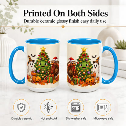 #pl[15oz|Blue] Ghost Turkey Christmas Ceramic Mug, Cute Holiday Seasonal Artwork