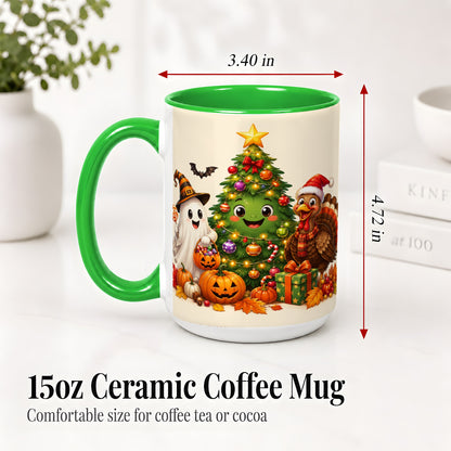 #pl[15oz|Green] Ghost Turkey Christmas Ceramic Mug, Cute Holiday Seasonal Artwork