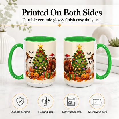 #pl[15oz|Green] Ghost Turkey Christmas Ceramic Mug, Cute Holiday Seasonal Artwork