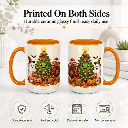 #pl[15oz|Orange] Ghost Turkey Christmas Ceramic Mug, Cute Holiday Seasonal Artwork
