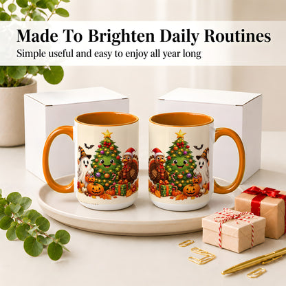 #pl[15oz|Orange] Ghost Turkey Christmas Ceramic Mug, Cute Holiday Seasonal Artwork