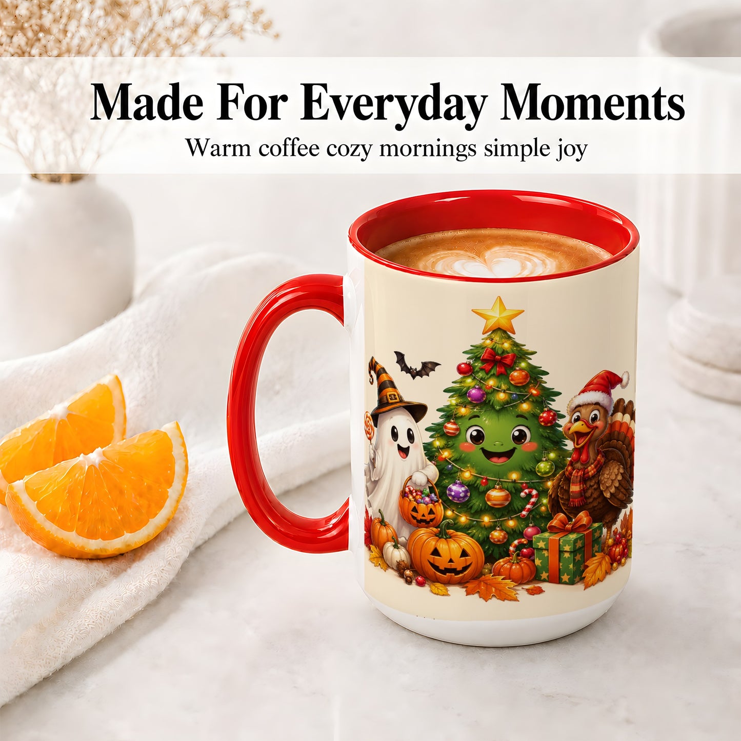 #pl[15oz|Red] Ghost Turkey Christmas Ceramic Mug, Cute Holiday Seasonal Artwork