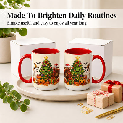 #pl[15oz|Red] Ghost Turkey Christmas Ceramic Mug, Cute Holiday Seasonal Artwork