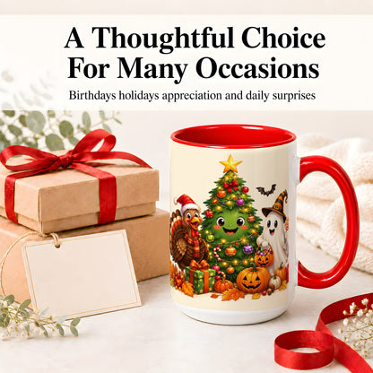 #pl[15oz|Red] Ghost Turkey Christmas Ceramic Mug, Cute Holiday Seasonal Artwork
