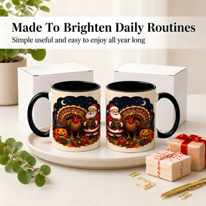 #pl[11oz|Black] Turkey Santa Halloween Ceramic Mug, Night Holiday Seasonal Art