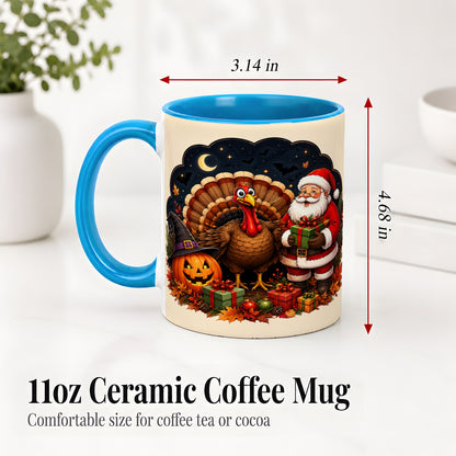 #pl[11oz|Blue] Turkey Santa Halloween Ceramic Mug, Night Holiday Seasonal Art