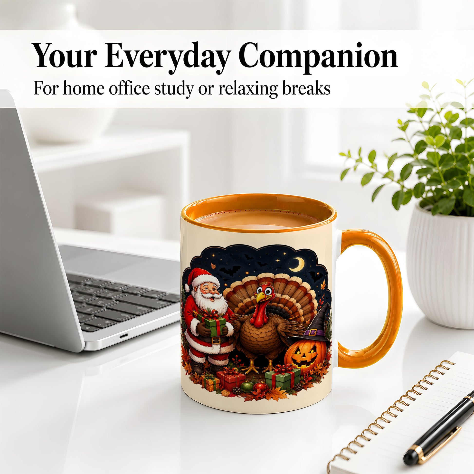 #pl[11oz|Orange] Turkey Santa Halloween Ceramic Mug, Night Holiday Seasonal Art