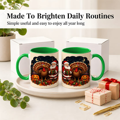 #pl[11oz|Green] Turkey Santa Halloween Ceramic Mug, Night Holiday Seasonal Art