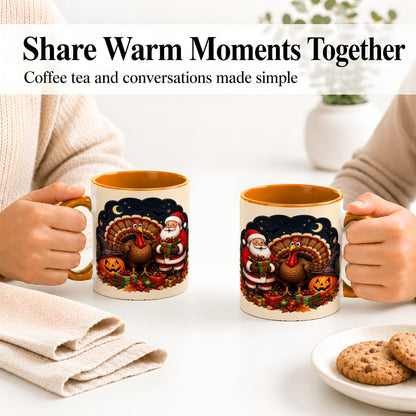 #pl[11oz|Orange] Turkey Santa Halloween Ceramic Mug, Night Holiday Seasonal Art