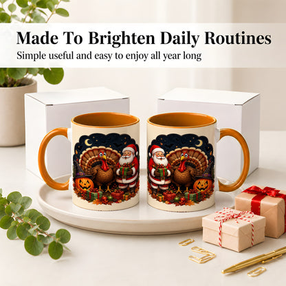 #pl[11oz|Orange] Turkey Santa Halloween Ceramic Mug, Night Holiday Seasonal Art