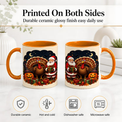 #pl[11oz|Orange] Turkey Santa Halloween Ceramic Mug, Night Holiday Seasonal Art