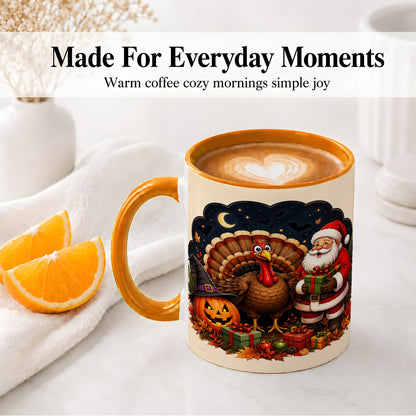#pl[11oz|Orange] Turkey Santa Halloween Ceramic Mug, Night Holiday Seasonal Art