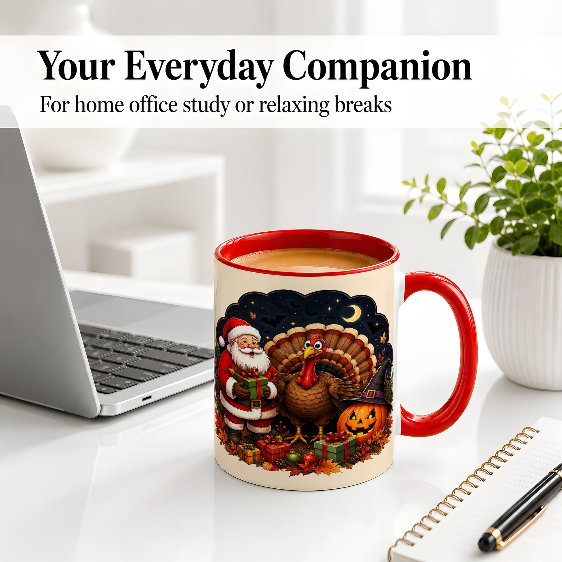 #pl[11oz|Red] Turkey Santa Halloween Ceramic Mug, Night Holiday Seasonal Art