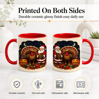 #pl[11oz|Red] Turkey Santa Halloween Ceramic Mug, Night Holiday Seasonal Art