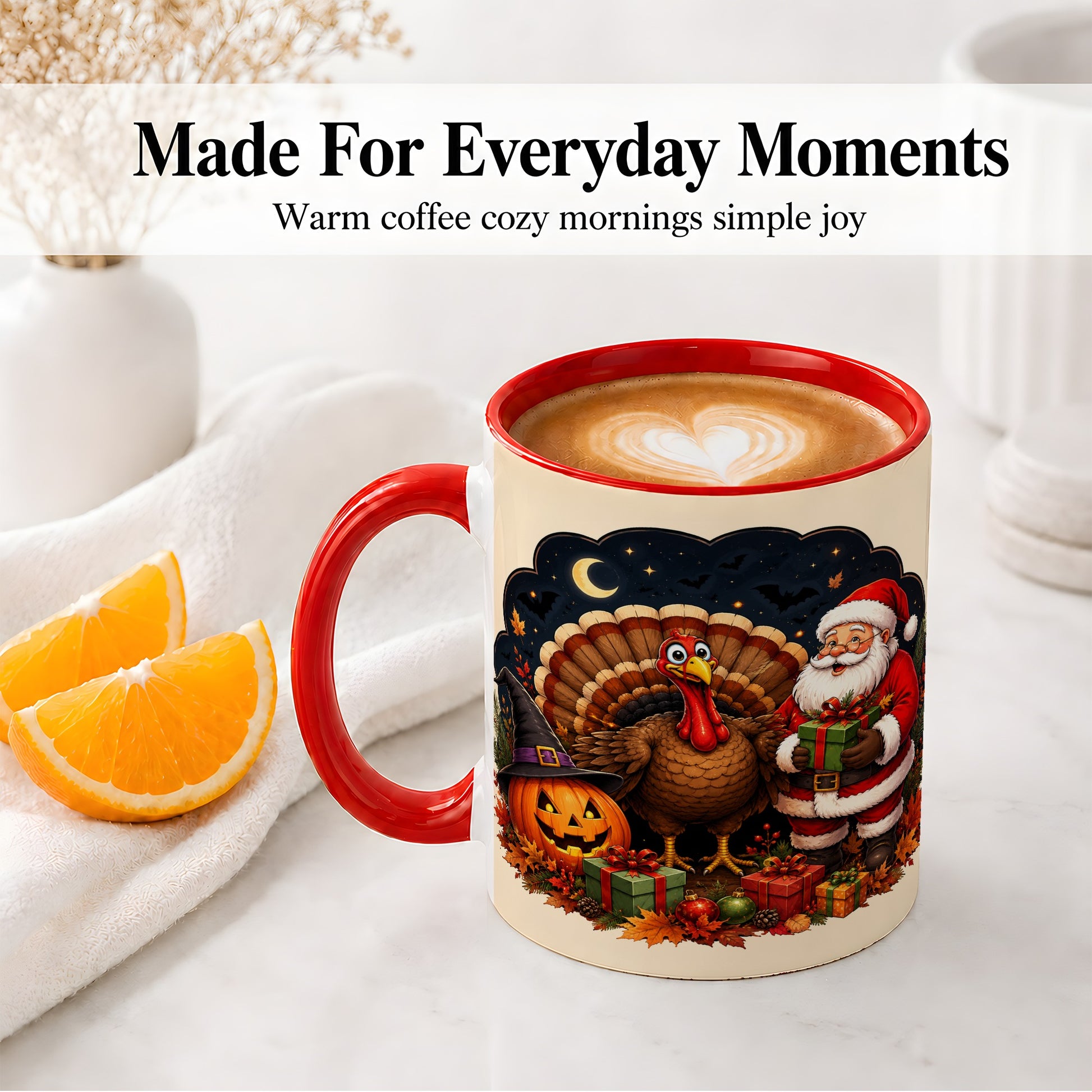 #pl[11oz|Red] Turkey Santa Halloween Ceramic Mug, Night Holiday Seasonal Art