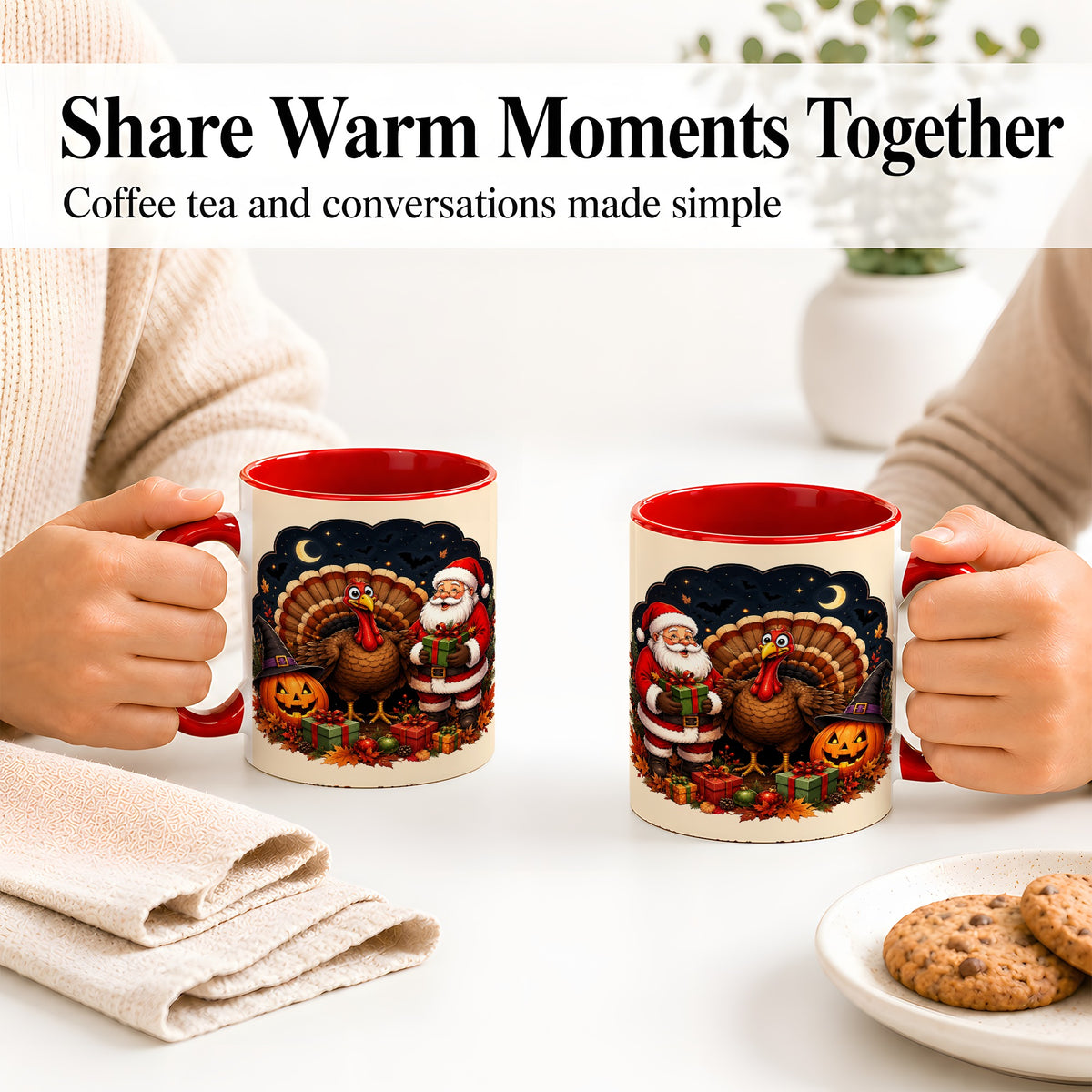 #pl[11oz|Red] Turkey Santa Halloween Ceramic Mug, Night Holiday Seasonal Art