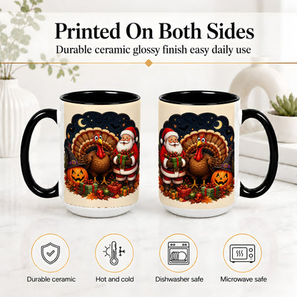 #pl[15oz|Black] Turkey Santa Halloween Ceramic Mug, Night Holiday Seasonal Art
