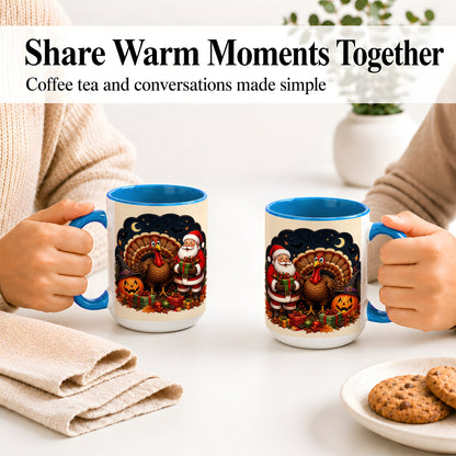 #pl[15oz|Blue] Turkey Santa Halloween Ceramic Mug, Night Holiday Seasonal Art