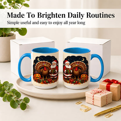 #pl[15oz|Blue] Turkey Santa Halloween Ceramic Mug, Night Holiday Seasonal Art