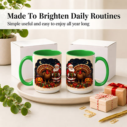 #pl[15oz|Green] Turkey Santa Halloween Ceramic Mug, Night Holiday Seasonal Art