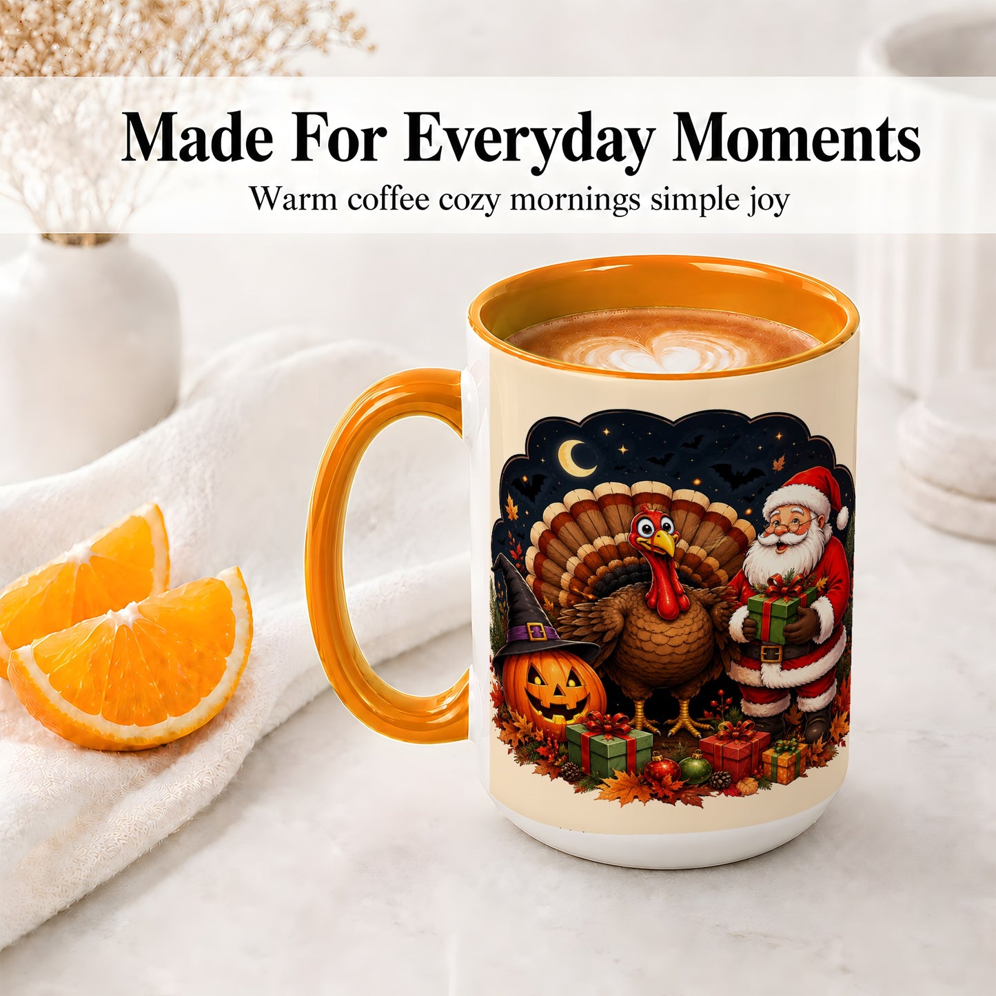 #pl[15oz|Orange] Turkey Santa Halloween Ceramic Mug, Night Holiday Seasonal Art