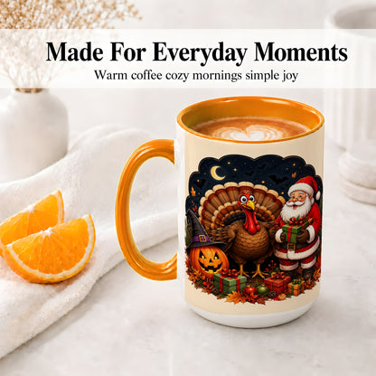 #pl[15oz|Orange] Turkey Santa Halloween Ceramic Mug, Night Holiday Seasonal Art