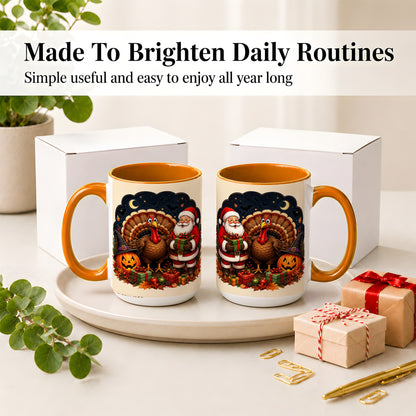 #pl[15oz|Orange] Turkey Santa Halloween Ceramic Mug, Night Holiday Seasonal Art