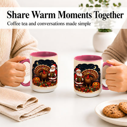 #pl[15oz|Pink] Turkey Santa Halloween Ceramic Mug, Night Holiday Seasonal Art