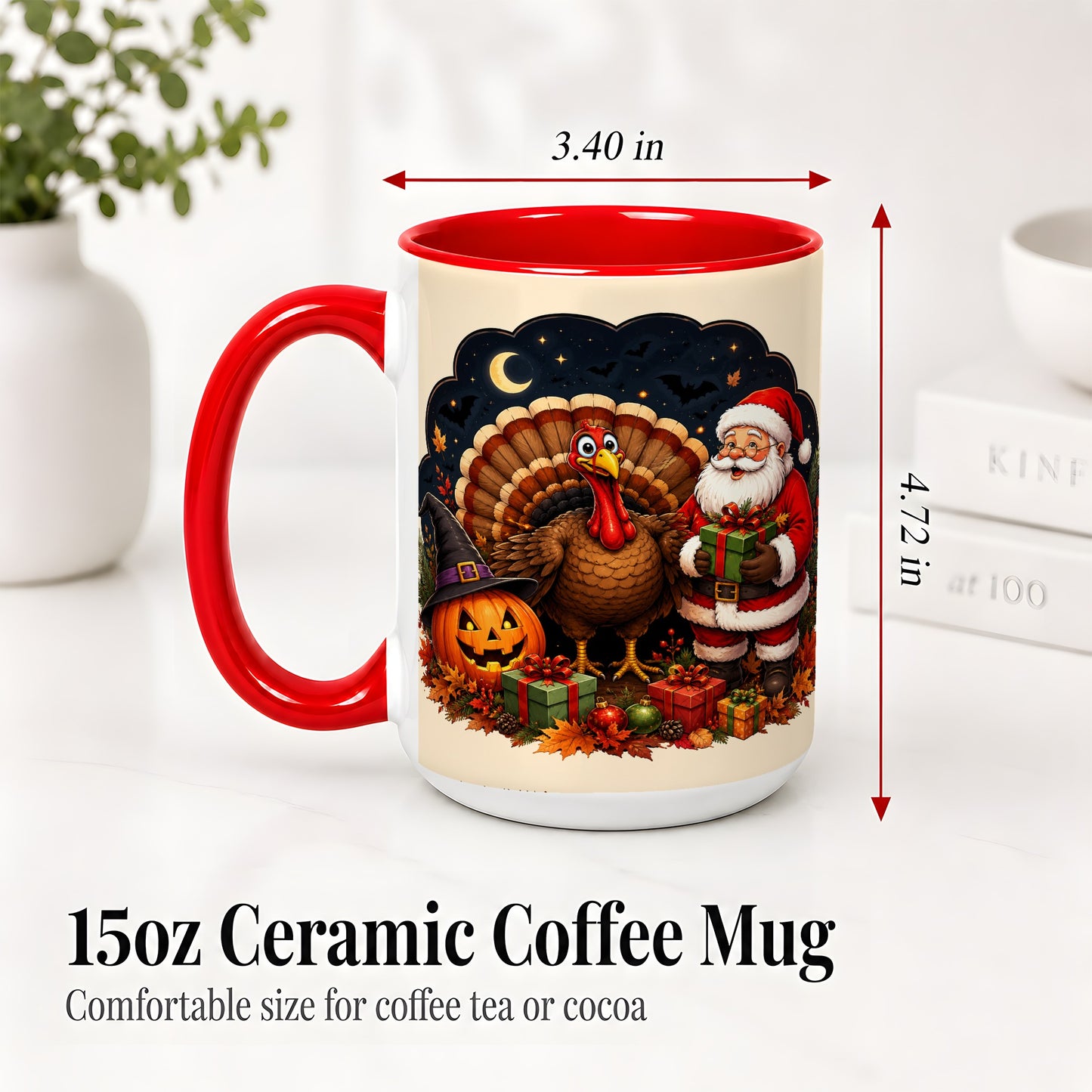 #pl[15oz|Red] Turkey Santa Halloween Ceramic Mug, Night Holiday Seasonal Art