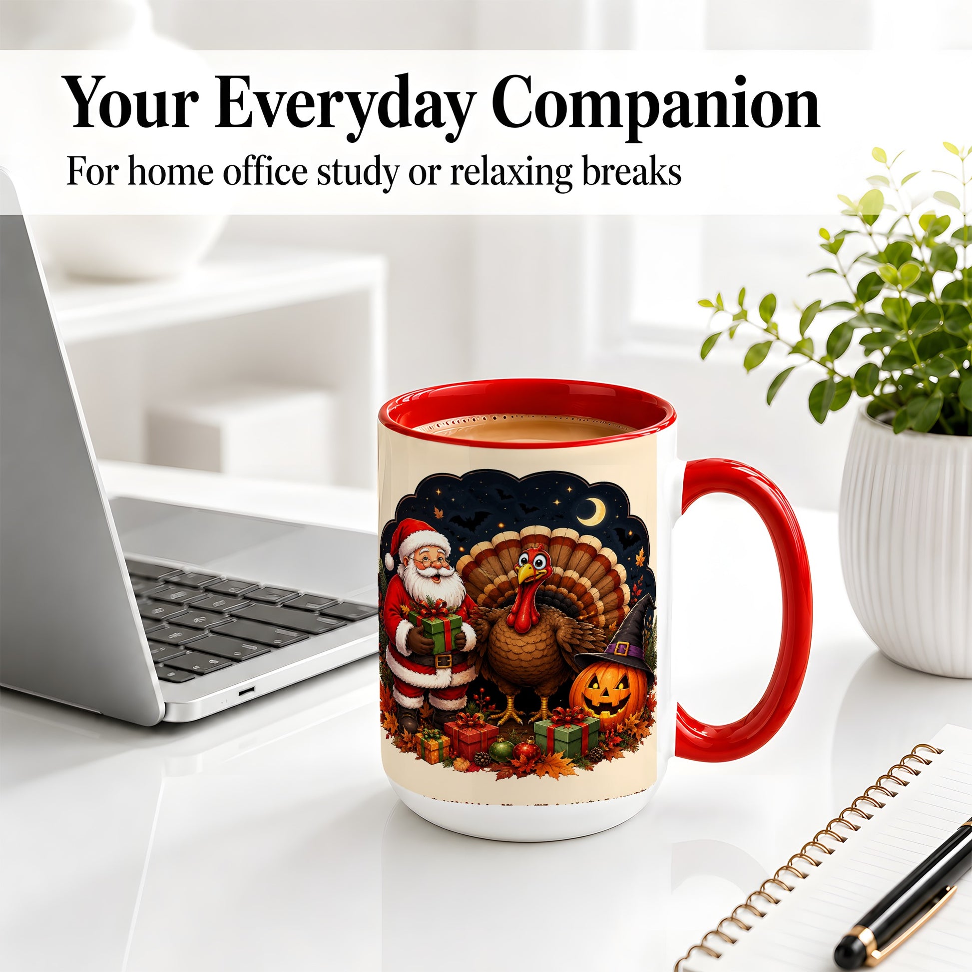 #pl[15oz|Red] Turkey Santa Halloween Ceramic Mug, Night Holiday Seasonal Art