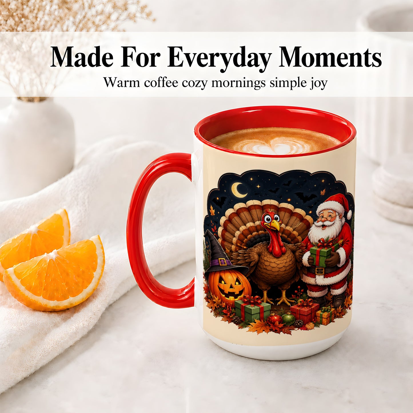 #pl[15oz|Red] Turkey Santa Halloween Ceramic Mug, Night Holiday Seasonal Art