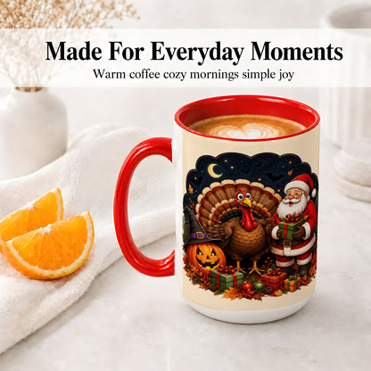 #pl[15oz|Red] Turkey Santa Halloween Ceramic Mug, Night Holiday Seasonal Art