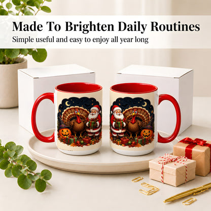 #pl[15oz|Red] Turkey Santa Halloween Ceramic Mug, Night Holiday Seasonal Art
