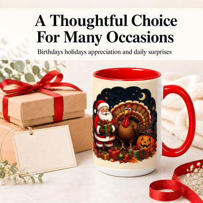 #pl[15oz|Red] Turkey Santa Halloween Ceramic Mug, Night Holiday Seasonal Art
