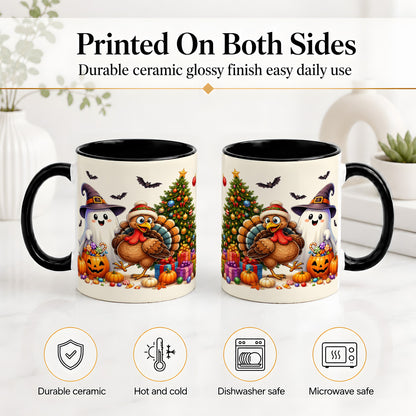 #pl[11oz|Black] Ghost Turkey Christmas Ceramic Mug, Halloween Holiday Seasonal Art